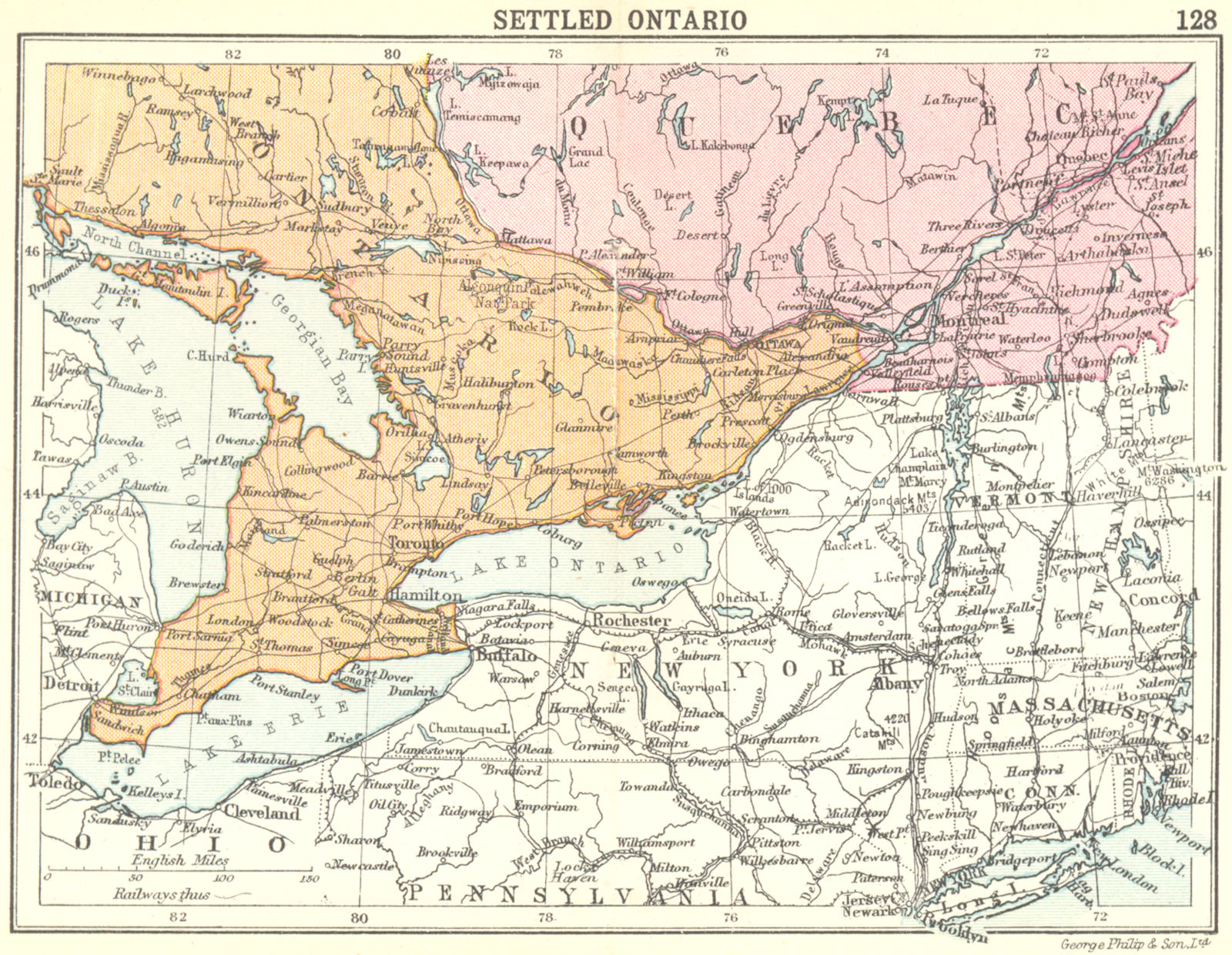 CANADA. Settled Ontario; Small map 1912 old antique vintage plan chart
